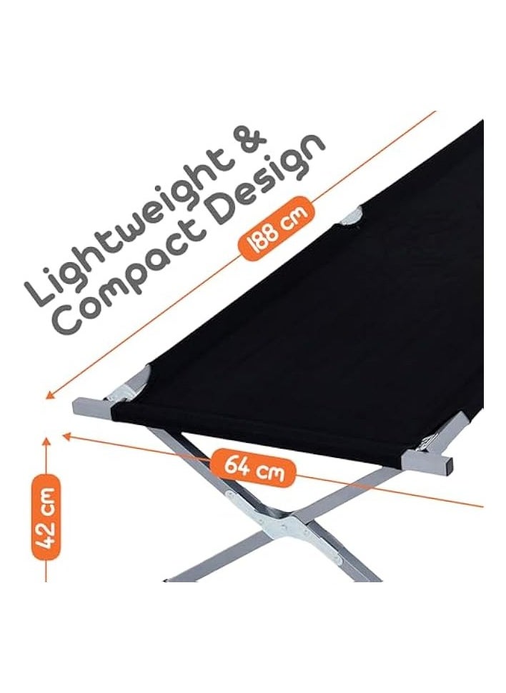 outdoors Wood & Gas Folding Camping Bed - Lightweight Portable Steel Frame with Oxford Fabric, 188cm Length, 64cm Width, 42cm Height, 5kg - Perfect for Adventures, Camping, and Hiking
