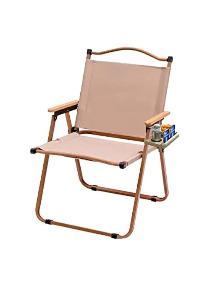 Camping Chair Folding Beach Picnic Seat, Portable Collapsible Ultralight BBQ Furniture with Cup Holder Arm Rest Wooden Handle Aluminum Bracket Tilted Back Compact Outdoor Chair for Hiking Fish Travel