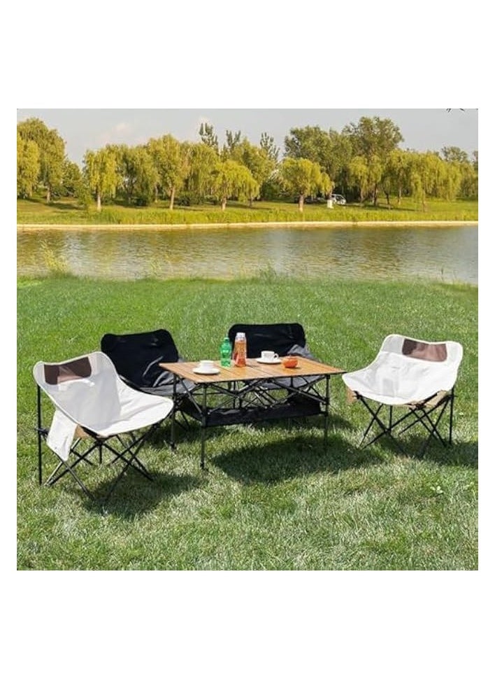 Compact Camping Chair with Side Pocket & Bag, Portable Lightweight Outdoor Folding Chair Moon Chair camping Tent Chair Beach Foldable Adult Balcony Kids Garden Chair Hiking Travel Black