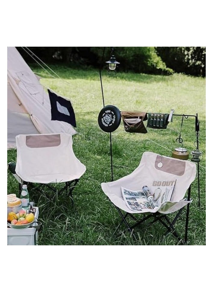 Compact Camping Chair with Side Pocket & Bag, Portable Lightweight Outdoor Folding Chair Moon Chair camping Tent Chair Beach Foldable Adult Balcony Kids Garden Chair Hiking Travel Black