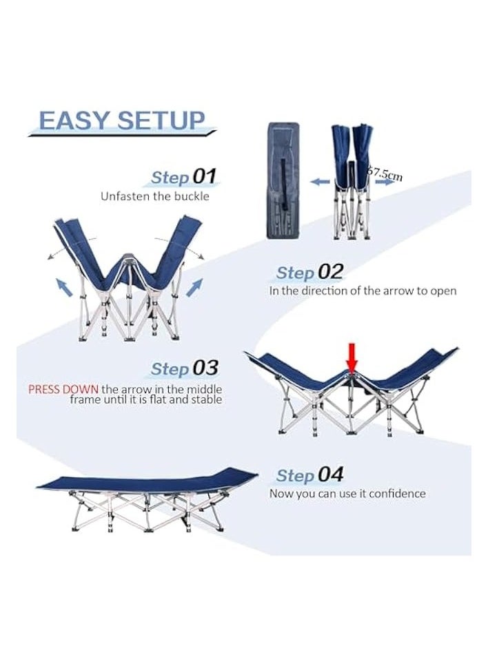 Camping Cot for Adult, Portable Sleeping Camping Bed with Carry Bag, Double Layer Oxford Cot with Mattress for Home Office Outdoor Travel Camp, Blue 190 * 71 * 35cm