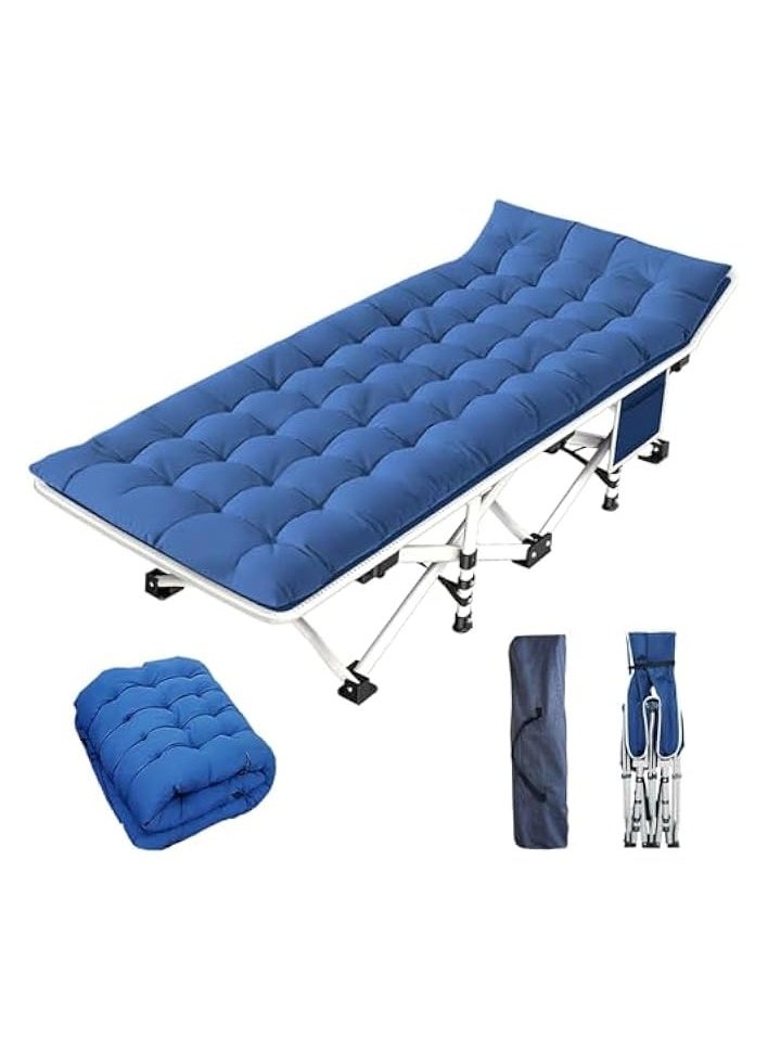 Camping Cot for Adult, Portable Sleeping Camping Bed with Carry Bag, Double Layer Oxford Cot with Mattress for Home Office Outdoor Travel Camp, Blue 190 * 71 * 35cm
