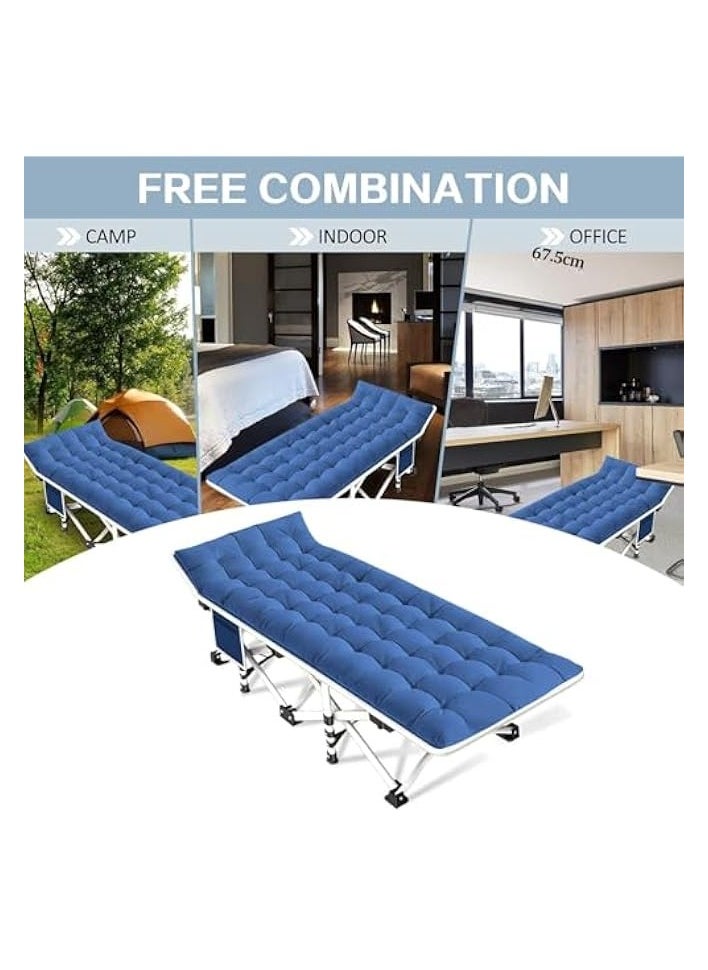 Camping Cot for Adult, Portable Sleeping Camping Bed with Carry Bag, Double Layer Oxford Cot with Mattress for Home Office Outdoor Travel Camp, Blue 190 * 71 * 35cm