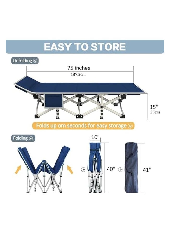 Camping Cot for Adult, Portable Sleeping Camping Bed with Carry Bag, Double Layer Oxford Cot with Mattress for Home Office Outdoor Travel Camp, Blue 190 * 71 * 35cm