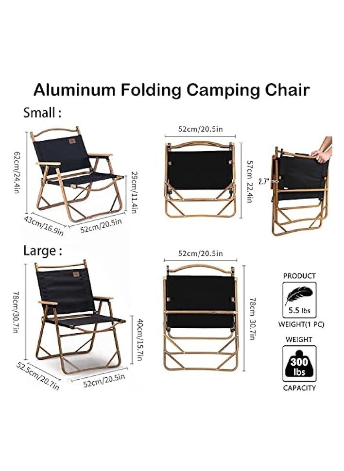 Folding Camping Chair - 420 LBS Heavy Duty Fishing, Compact Beach, Wood Armrest Metal Frame Travel, Lightweight Backpacking - Easy to Fold and Carry (Medium, Black)