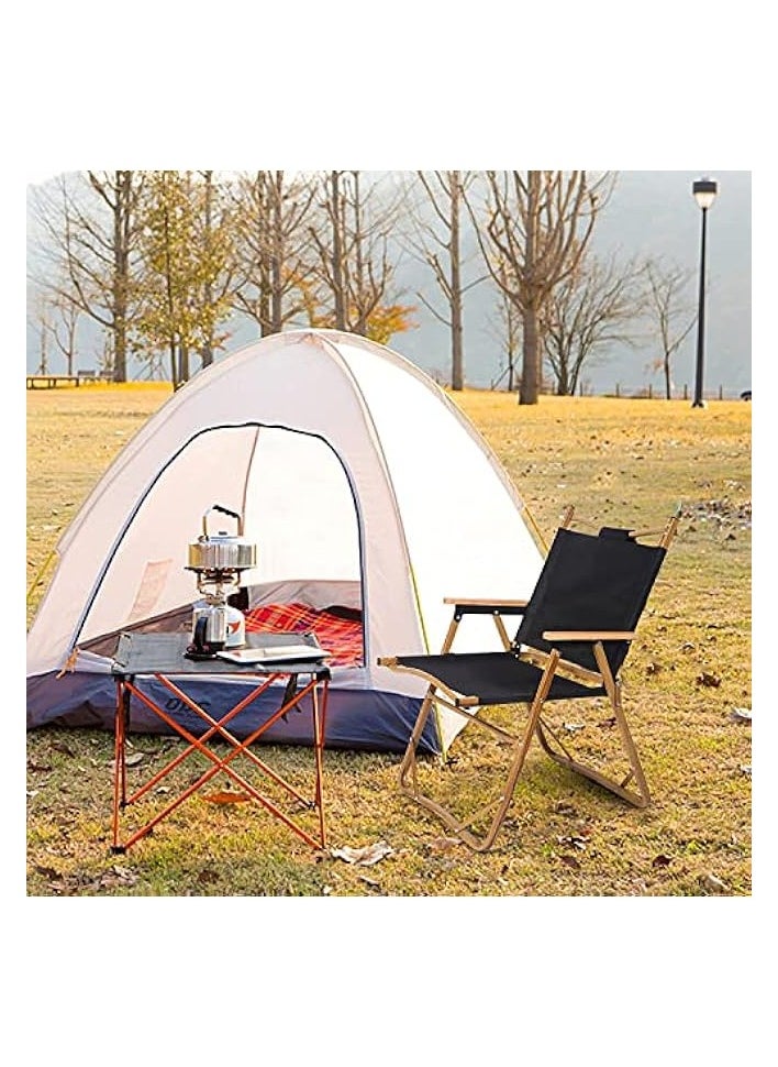 Folding Camping Chair - 420 LBS Heavy Duty Fishing, Compact Beach, Wood Armrest Metal Frame Travel, Lightweight Backpacking - Easy to Fold and Carry (Medium, Black)