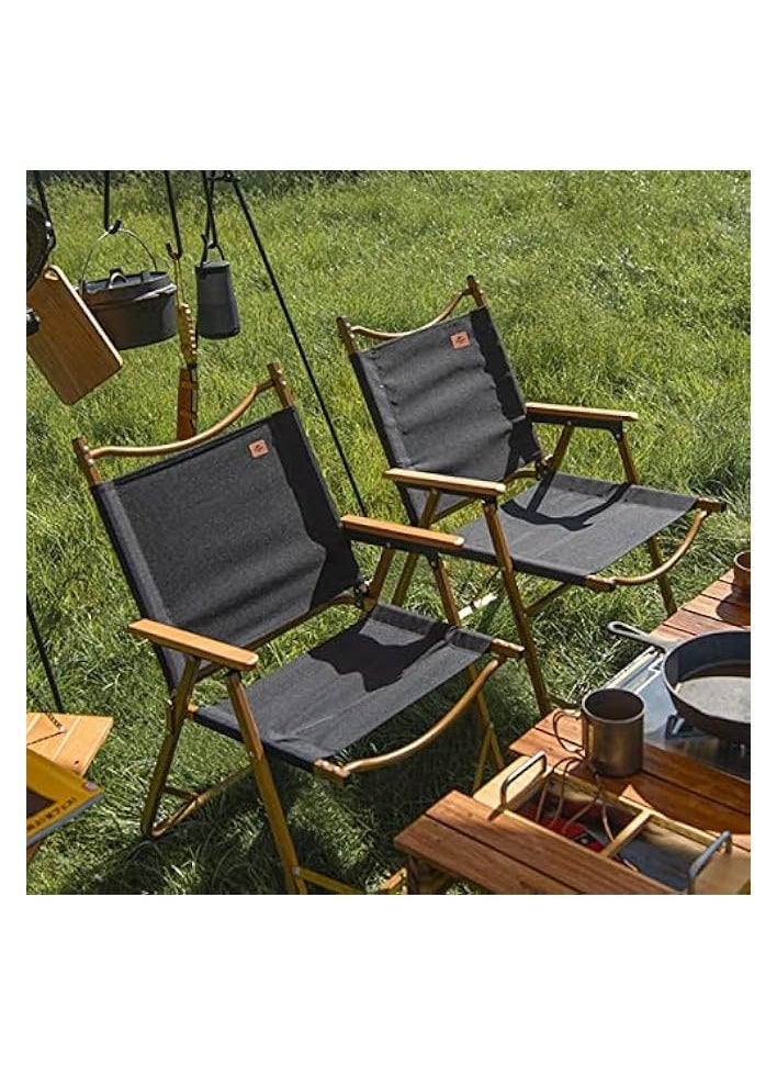 Folding Camping Chair - 420 LBS Heavy Duty Fishing, Compact Beach, Wood Armrest Metal Frame Travel, Lightweight Backpacking - Easy to Fold and Carry (Medium, Black)