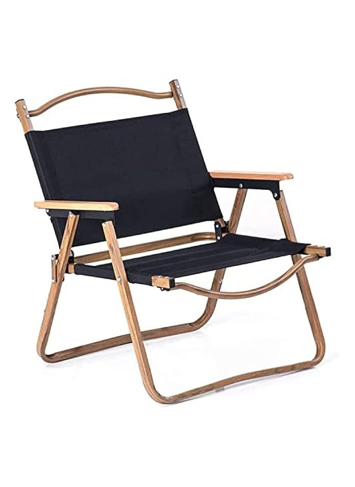 Folding Camping Chair - 420 LBS Heavy Duty Fishing, Compact Beach, Wood Armrest Metal Frame Travel, Lightweight Backpacking - Easy to Fold and Carry (Medium, Black)