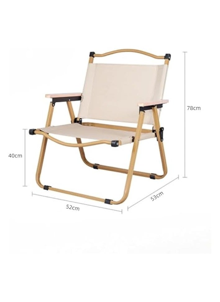 Folding Camping Chair, Ultralight Aluminum Outdoor Beach Chair with Solid Wood Armrest, Portable Collapsible Fishing Chair for Hiking Lawn Picnic (Khaki, Large)