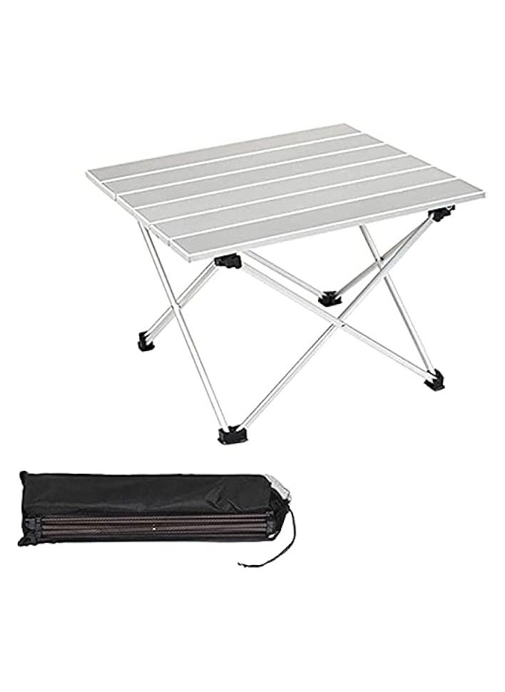 Portable Camping Table - Ultralight Folding Table with Carry Bag, Collapsible Top for Picnic, Cooking, Camping, Beach, Festival (56 x 41 x 40cm - Silver)