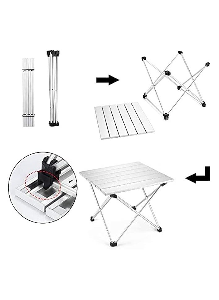 Portable Camping Table - Ultralight Folding Table with Carry Bag, Collapsible Top for Picnic, Cooking, Camping, Beach, Festival (56 x 41 x 40cm - Silver)
