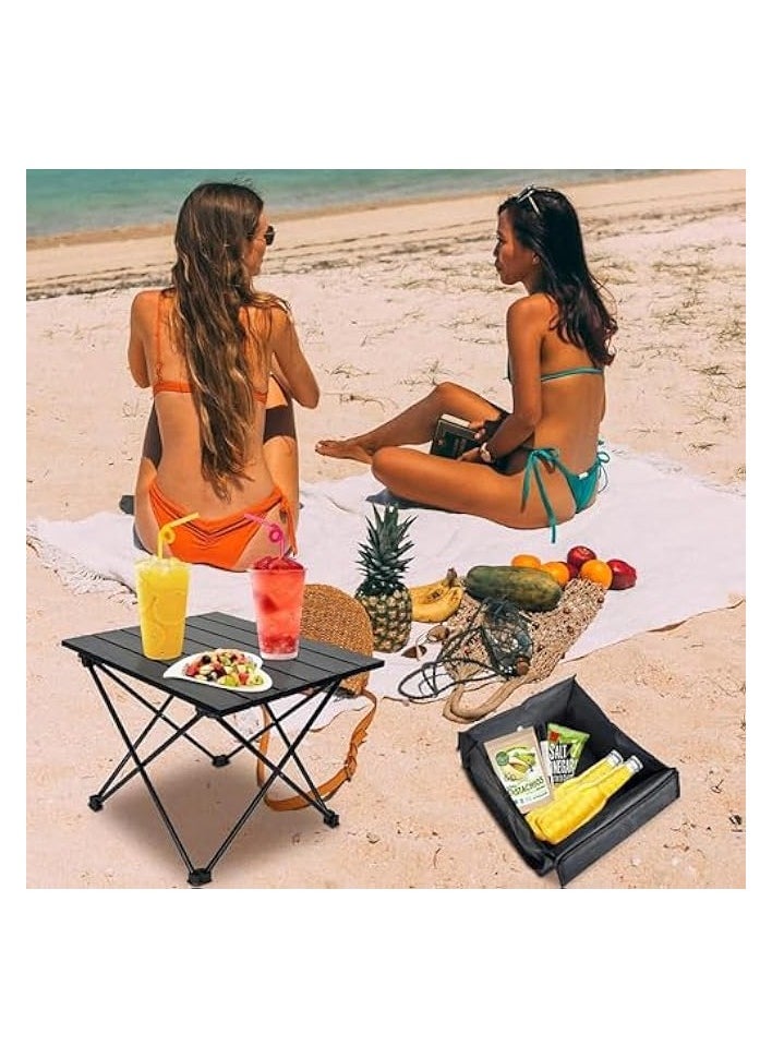 Portable Lightweight Camping Folding Table, with Storage Bag, Camping Side Table with Aluminum Table Top, Water-Proof Beach Table, Easy Carrying for Camp, Beach, Picnics, Hiking, Fishing