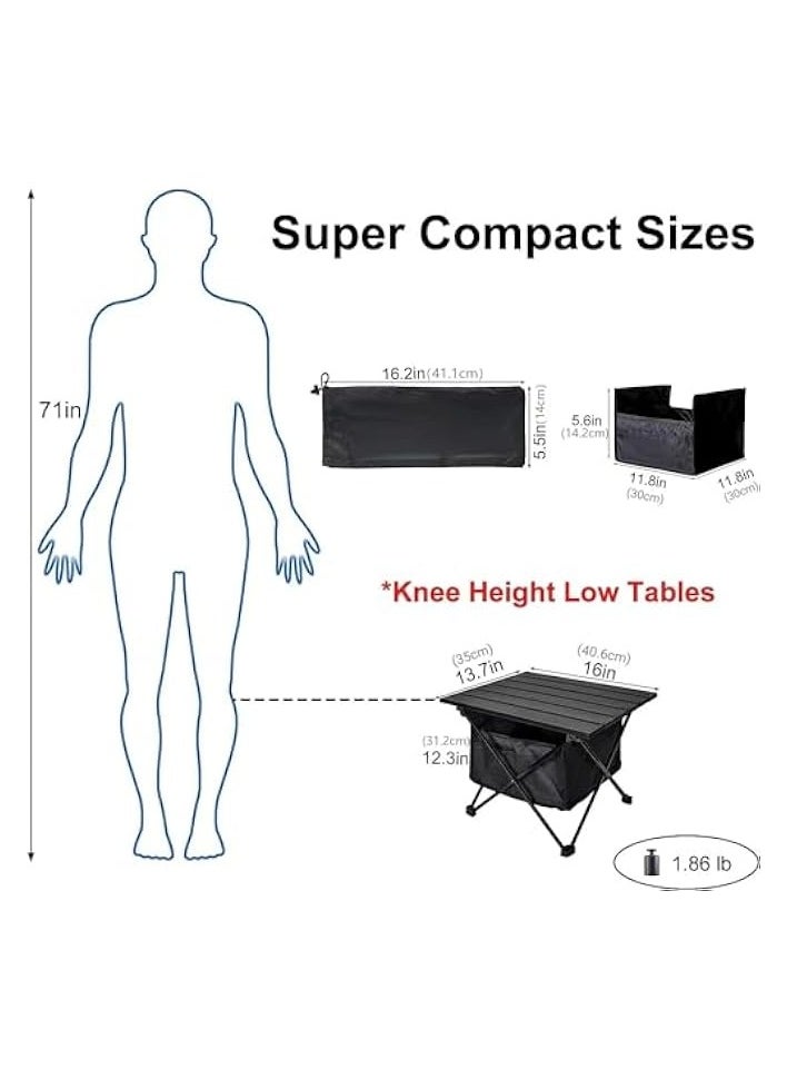 Portable Lightweight Camping Folding Table, with Storage Bag, Camping Side Table with Aluminum Table Top, Water-Proof Beach Table, Easy Carrying for Camp, Beach, Picnics, Hiking, Fishing