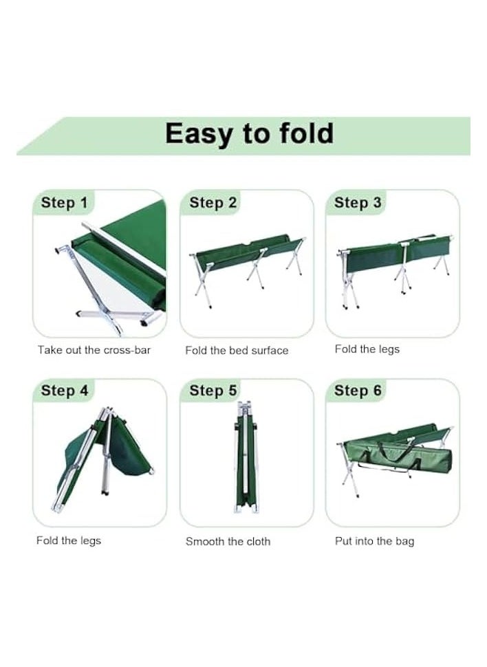 Folding Camping Cot, Lightweight Extra Wide Travel Sleeping Cots for Adults, Portable Camp Bed with Carry Bag, Camp Cot Bed for Outdoor Hiking BBQ Office Nap Beach Vacation (190× 62× 42cm)