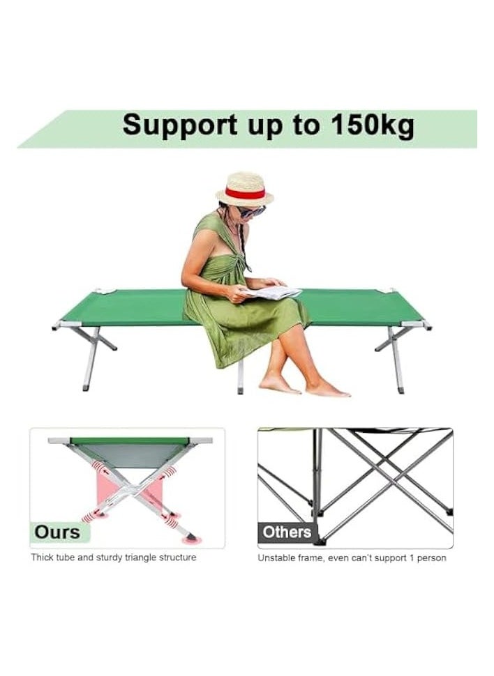 Folding Camping Cot, Lightweight Extra Wide Travel Sleeping Cots for Adults, Portable Camp Bed with Carry Bag, Camp Cot Bed for Outdoor Hiking BBQ Office Nap Beach Vacation (190× 62× 42cm)