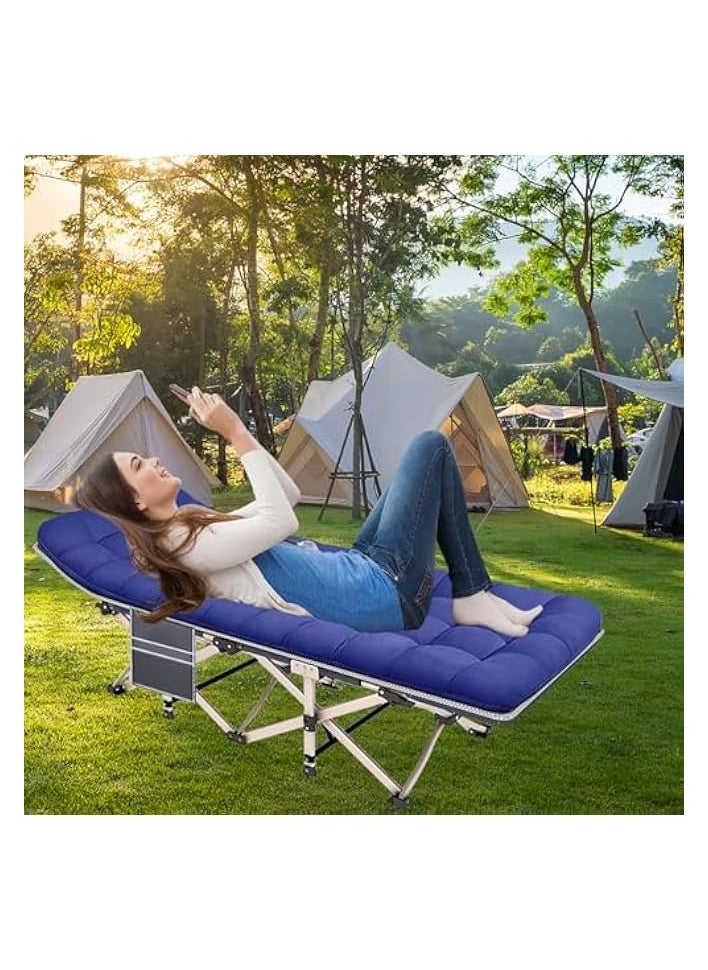 Folding Camping Cot W/Mat for Adults, Heavy Duty Outdoor Bed with Carry Bag,1200 D Layer Oxford Travel Camp Cots