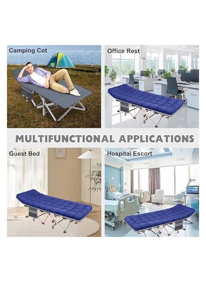 Folding Camping Cot W/Mat for Adults, Heavy Duty Outdoor Bed with Carry Bag,1200 D Layer Oxford Travel Camp Cots