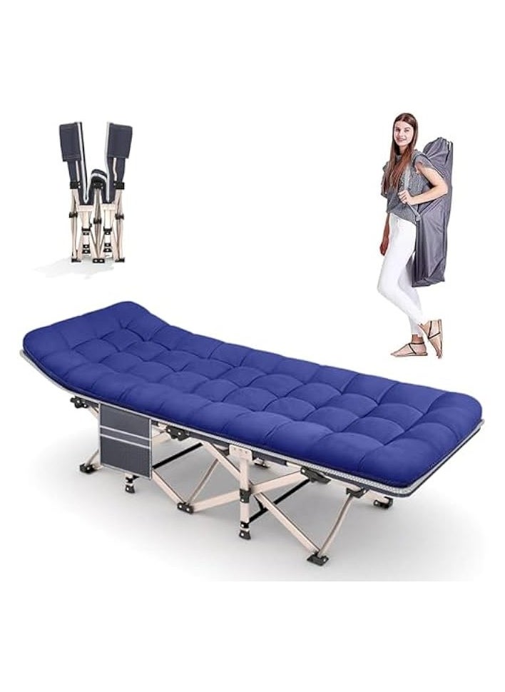 Folding Camping Cot W/Mat for Adults, Heavy Duty Outdoor Bed with Carry Bag,1200 D Layer Oxford Travel Camp Cots