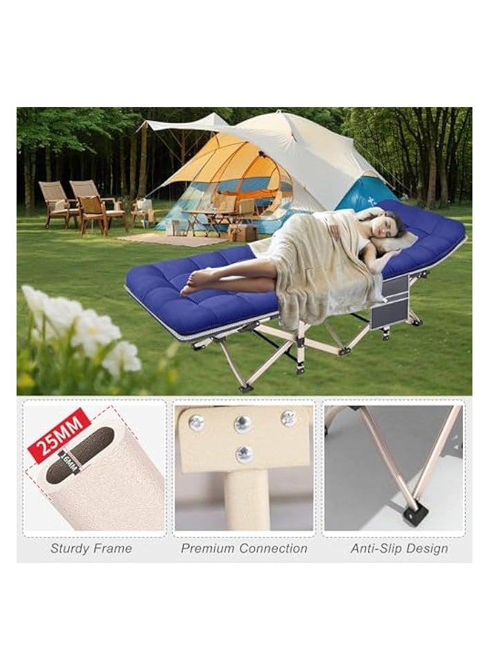 Folding Camping Cot W/Mat for Adults, Heavy Duty Outdoor Bed with Carry Bag,1200 D Layer Oxford Travel Camp Cots