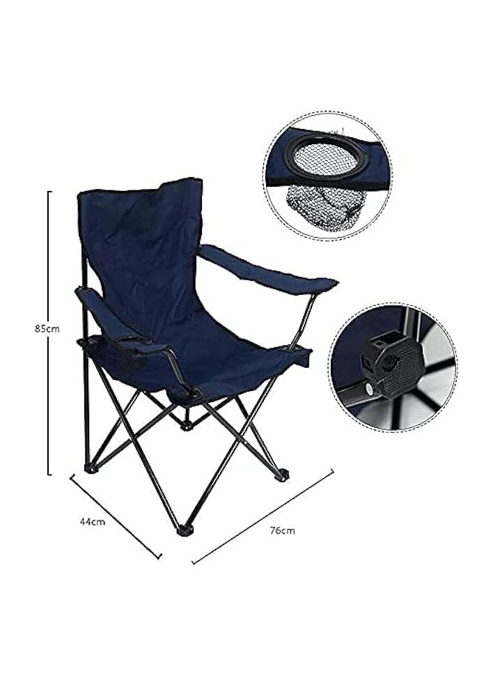 Foldable Camping Chair With Cup Holder - Heavy Quality Dark Blue - Sadu, Garden, Fishing, Travel, Picnic and Festival Chair