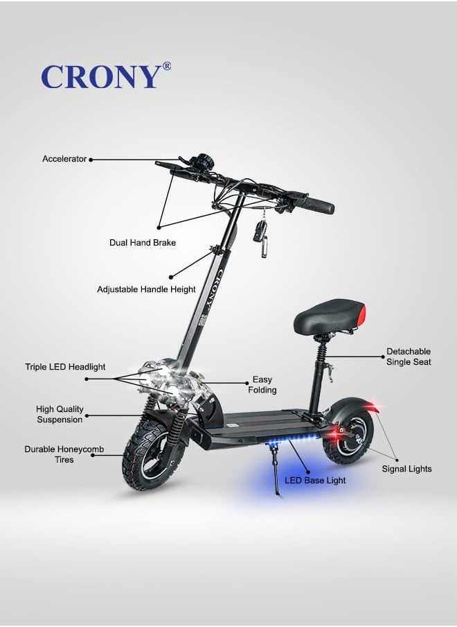 CRONY V10 Pro Fast Speed Electric Scooter for Adults Kids, Off-Road All-Terrain E-Scooter with 1200W Motor & Aluminum Frame, 20-40KM/H Speed, 120KG Max Load, Desert-Ready Design-Black