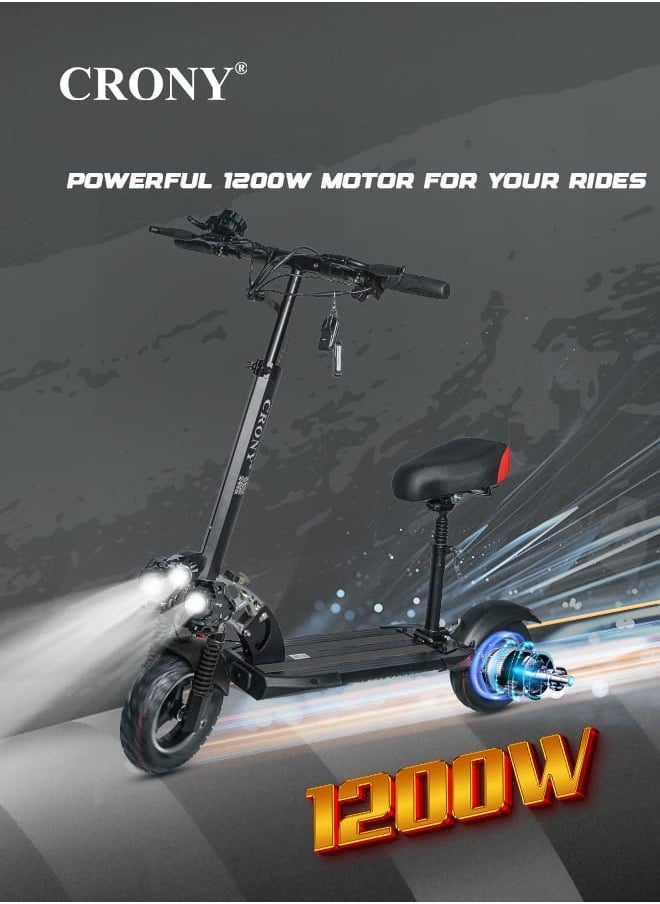 CRONY V10 Pro Fast Speed Electric Scooter for Adults Kids, Off-Road All-Terrain E-Scooter with 1200W Motor & Aluminum Frame, 20-40KM/H Speed, 120KG Max Load, Desert-Ready Design-Black