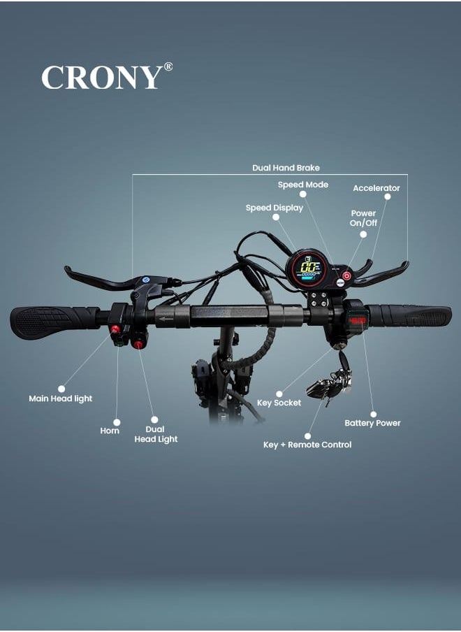 CRONY V10 Pro Fast Speed Electric Scooter for Adults Kids, Off-Road All-Terrain E-Scooter with 1200W Motor & Aluminum Frame, 20-40KM/H Speed, 120KG Max Load, Desert-Ready Design-Black