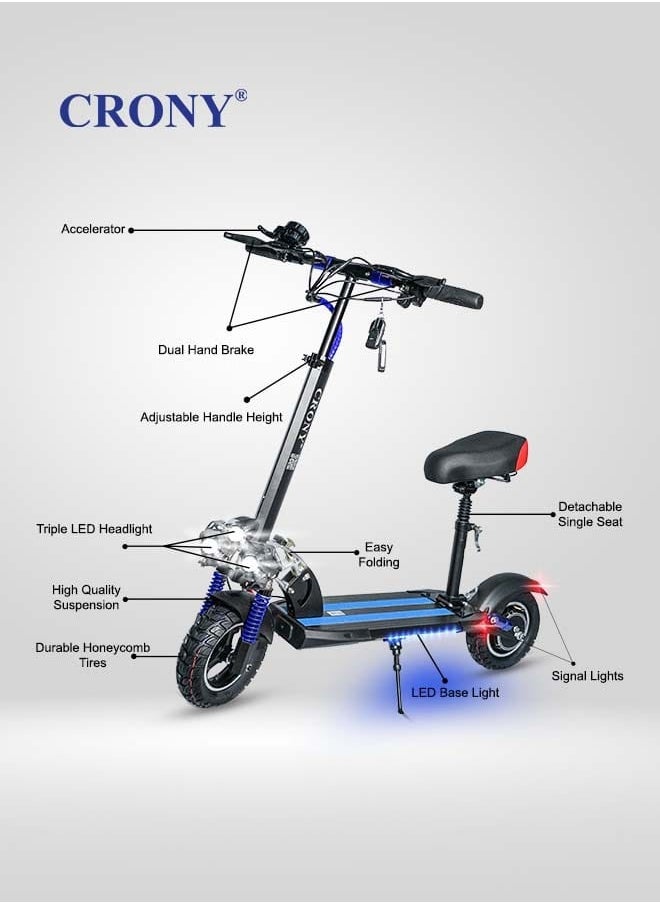 CRONY V10 Pro Fast Speed Electric Scooter for Adults Kids, Off-Road All-Terrain E-Scooter with 1200W Motor & Aluminum Frame, 20-40KM/H Speed, 120KG Max Load, Desert-Ready Design-Blue
