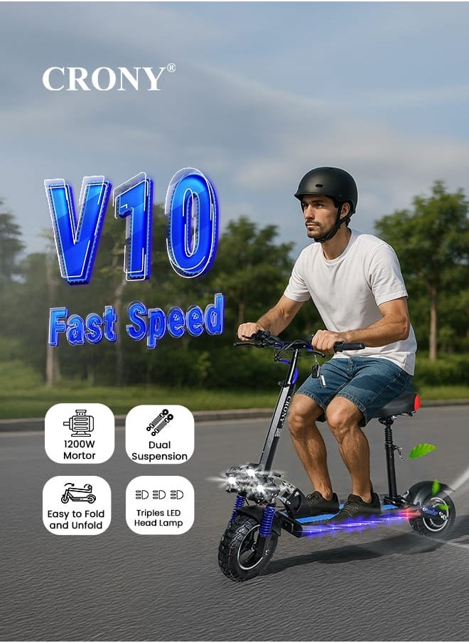 CRONY V10 Pro Fast Speed Electric Scooter for Adults Kids, Off-Road All-Terrain E-Scooter with 1200W Motor & Aluminum Frame, 20-40KM/H Speed, 120KG Max Load, Desert-Ready Design-Blue