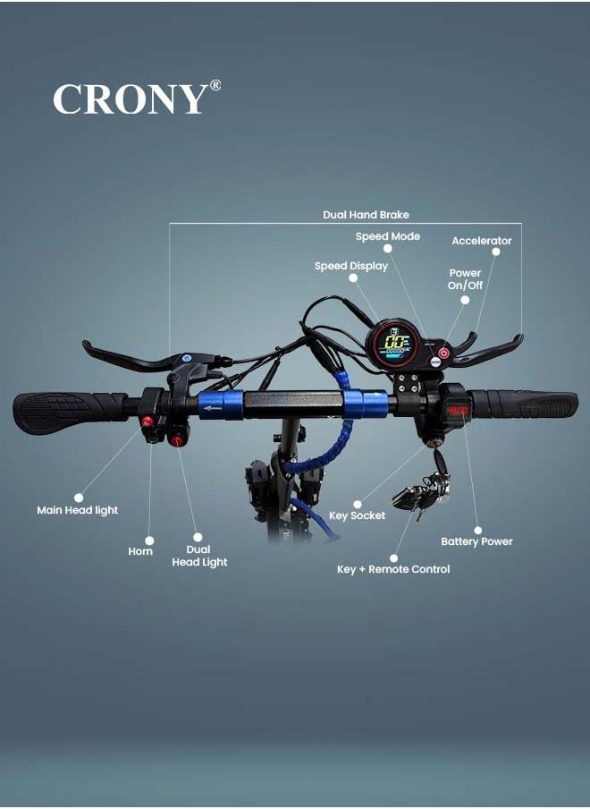 CRONY V10 Pro Fast Speed Electric Scooter for Adults Kids, Off-Road All-Terrain E-Scooter with 1200W Motor & Aluminum Frame, 20-40KM/H Speed, 120KG Max Load, Desert-Ready Design-Blue