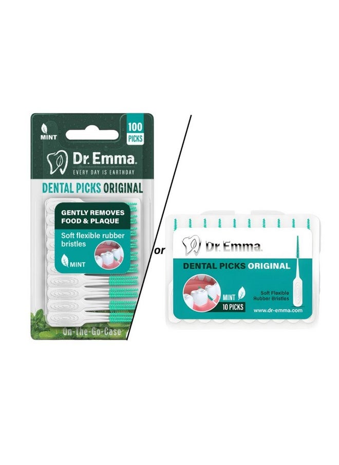 Dr. Emma Original Dental Picks 10 OR 100 Picks, Mint Soft Rubberized Tooth Picks