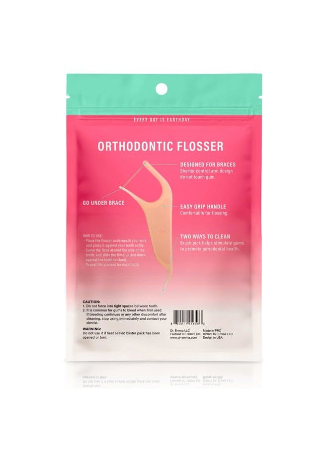 Orthodontic Flossers for Braces, Ortho Dental Floss Picks, Mint Flavor 60 Count/Bag (Pink, 2pack)