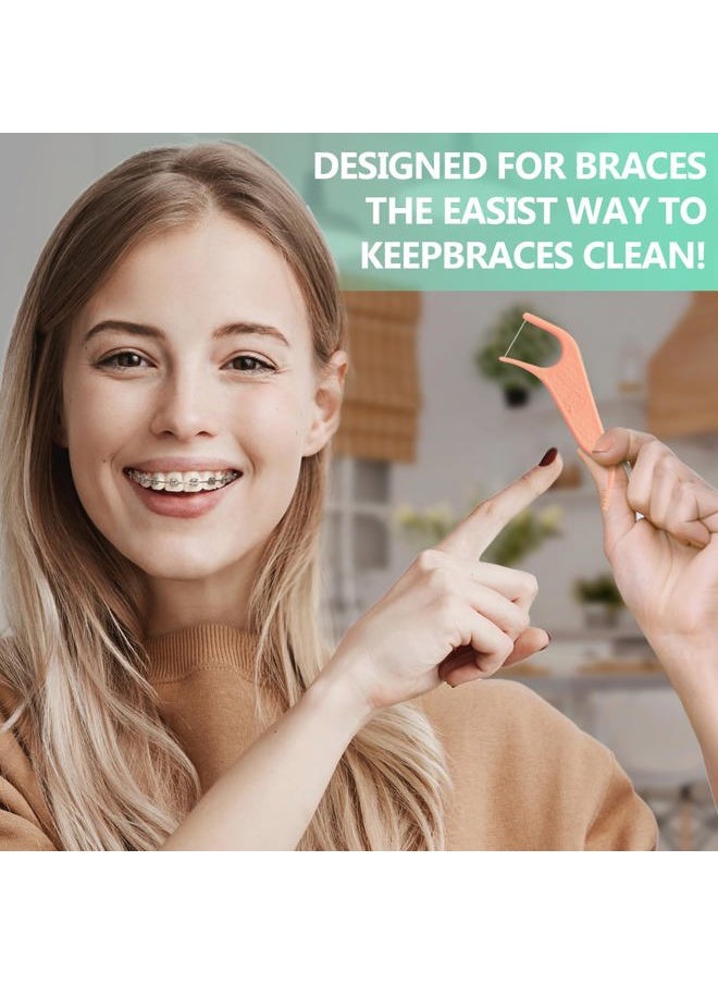 Orthodontic Flossers for Braces, Ortho Dental Floss Picks, Mint Flavor 60 Count/Bag (Pink, 2pack)