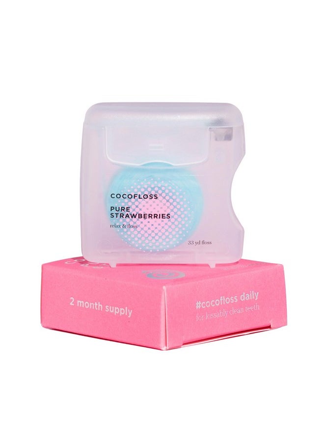 Cocofloss Woven Dental Floss, Dentist-Designed Oral Care, Strawberry Scent, Waxed, Expanding, Kid-Friendly String Floss with Coconut Oil, 1 Spool (33 yd)