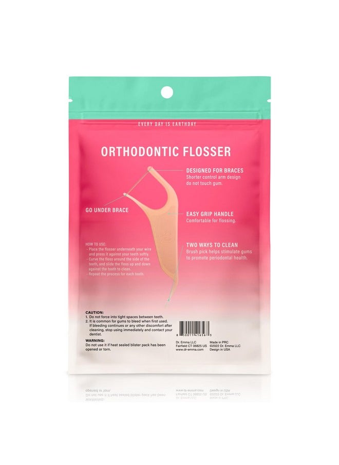Dr. Emma Orthodontic Flossers for Braces, Ortho Dental Floss Picks, Mint Flavor 60 Count/Bag (Pink, 2pack)