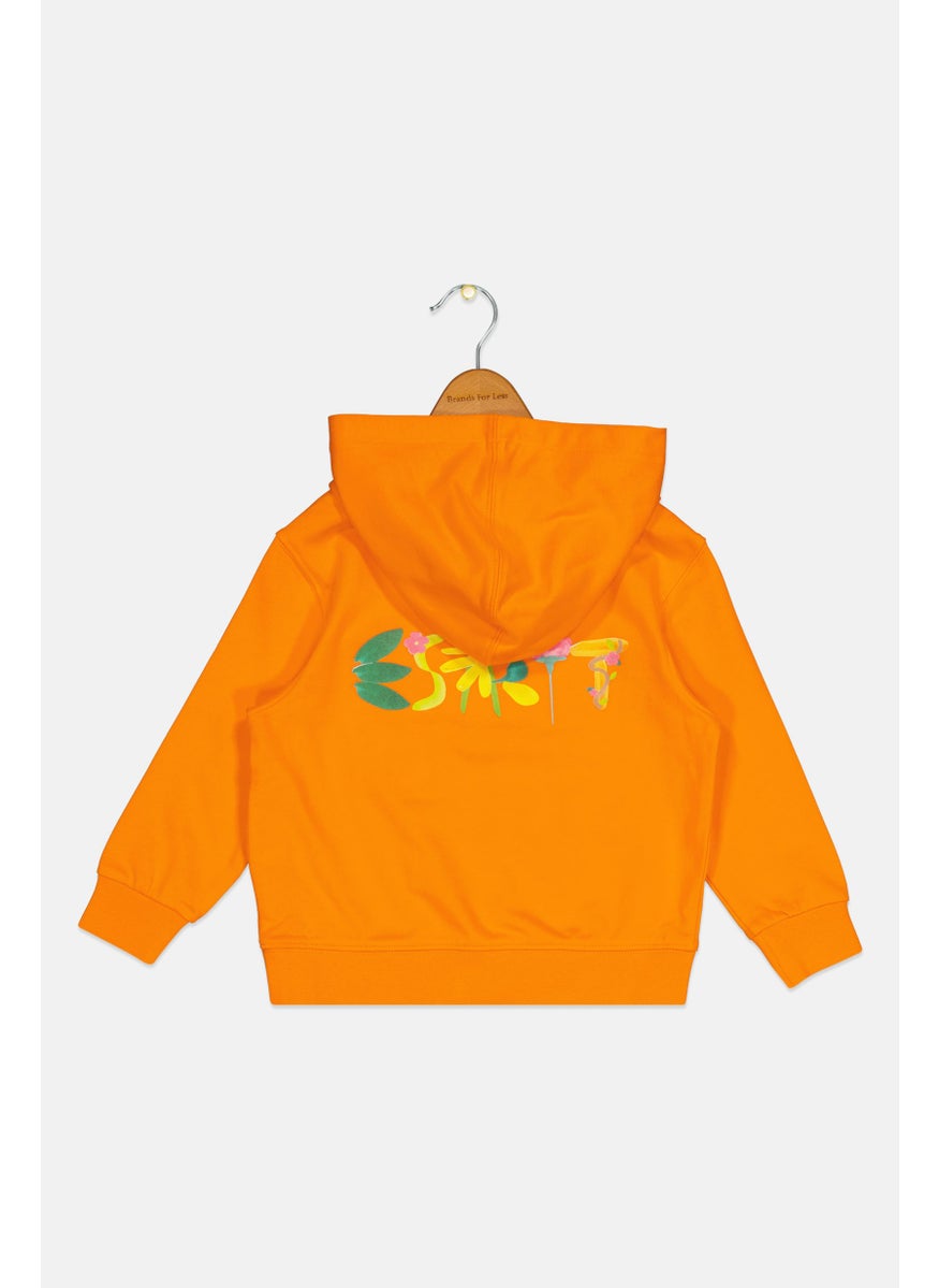Kids Girl Hooded Embroidered Long Sleeves Sweatshirt, Orange