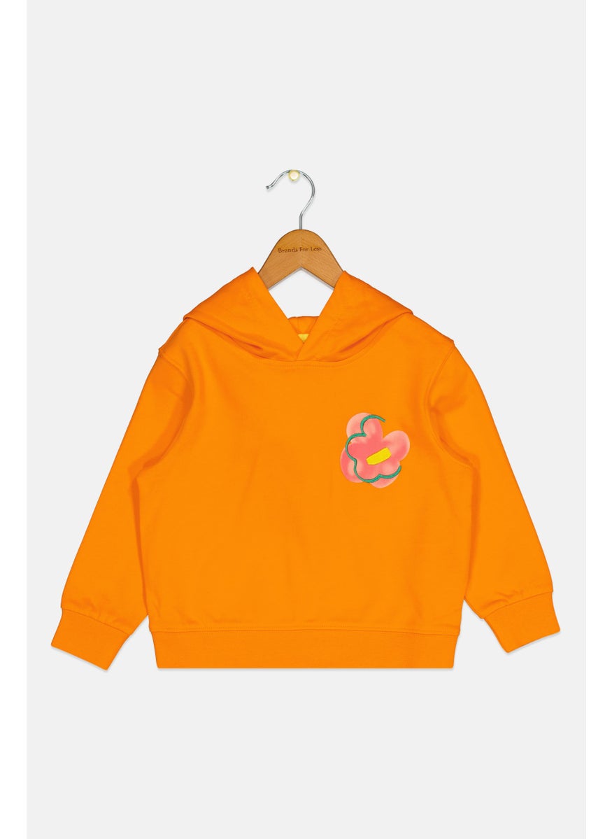 Kids Girl Hooded Embroidered Long Sleeves Sweatshirt, Orange