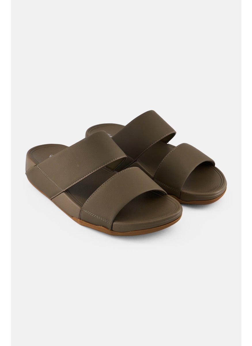 Men 2 Strap Slip On Arabic Sandals, Dark Olive