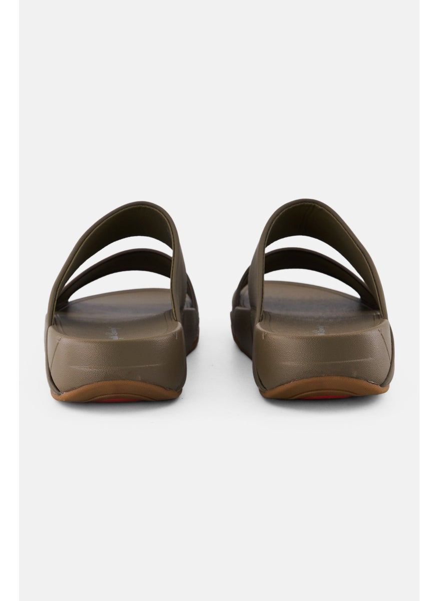 Men 2 Strap Slip On Arabic Sandals, Dark Olive