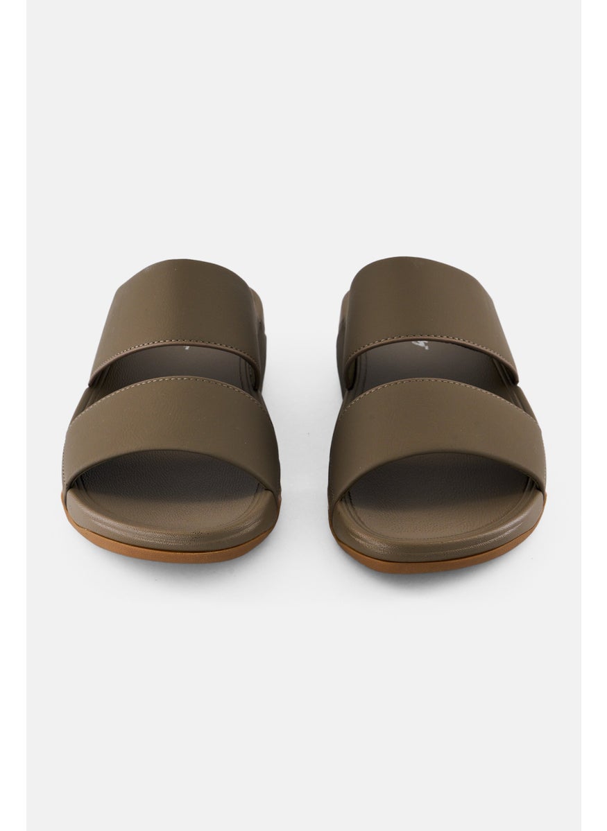 Men 2 Strap Slip On Arabic Sandals, Dark Olive