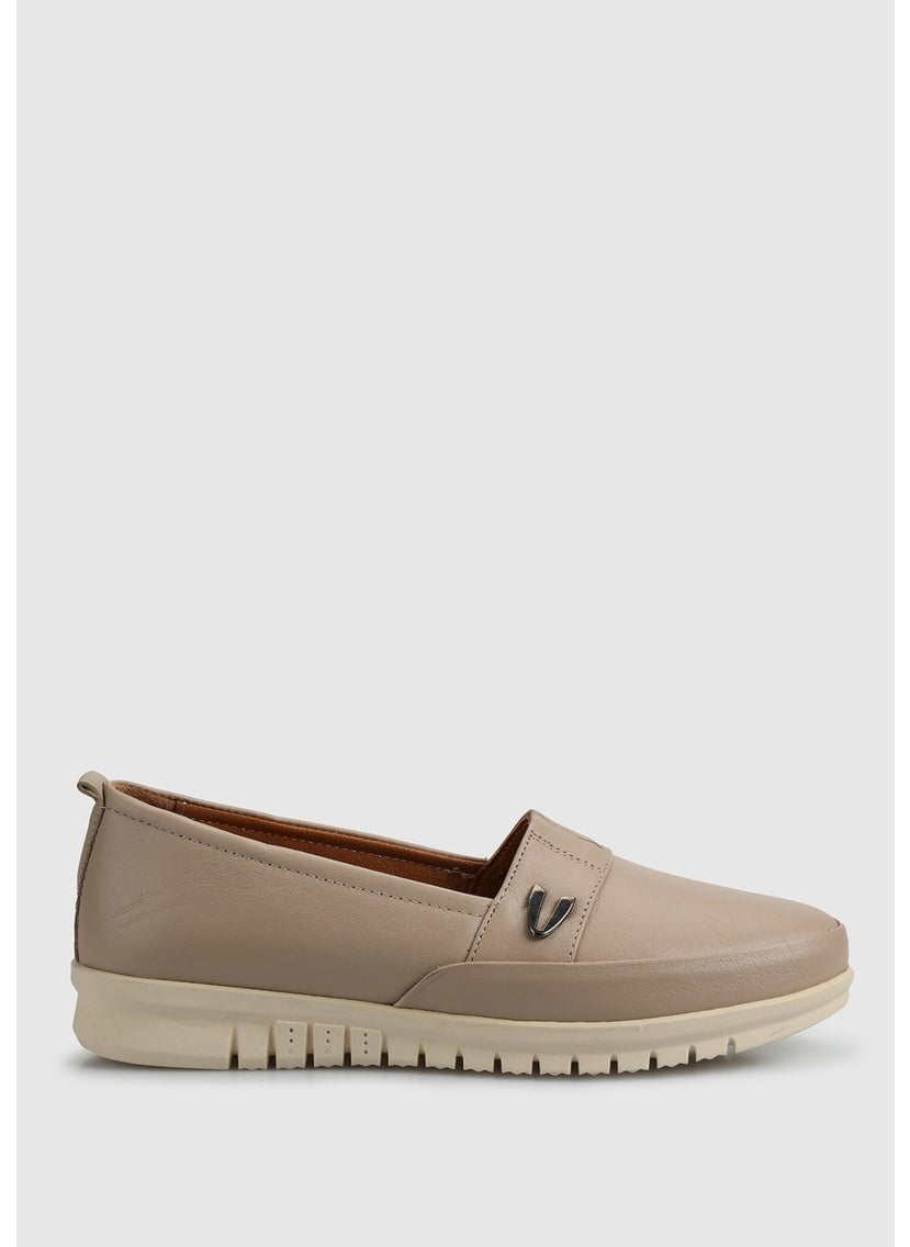 Beige Leather Women's Shoes