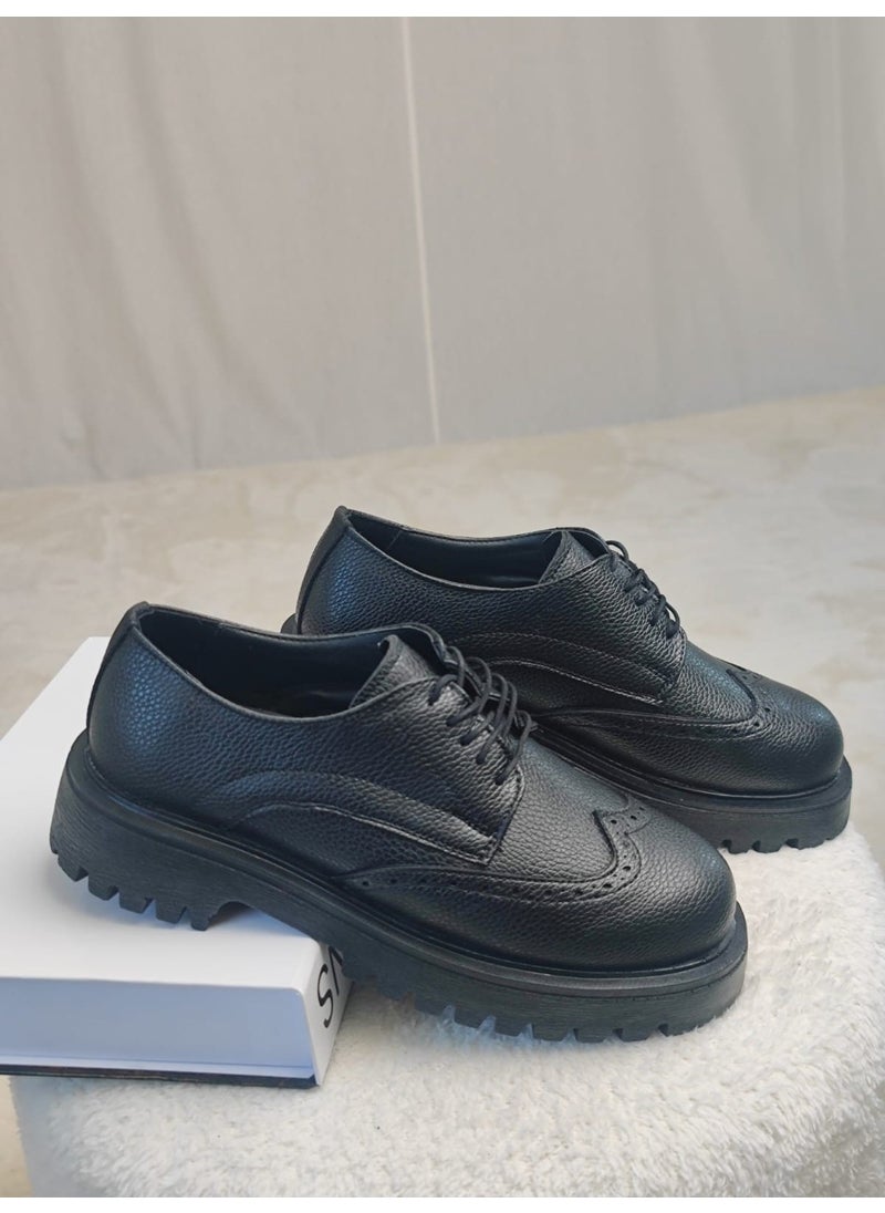 Flare Thick Sole Lace Up Casual Loafer Shoes For Women