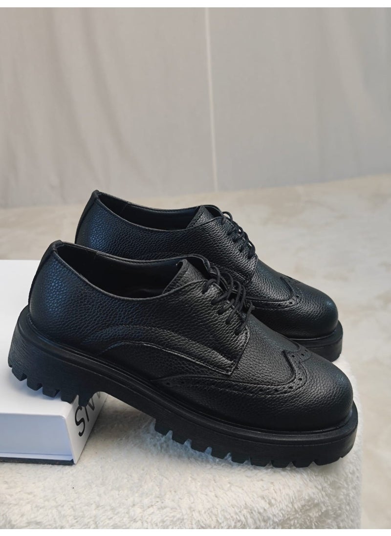 Flare Thick Sole Lace Up Casual Loafer Shoes For Women