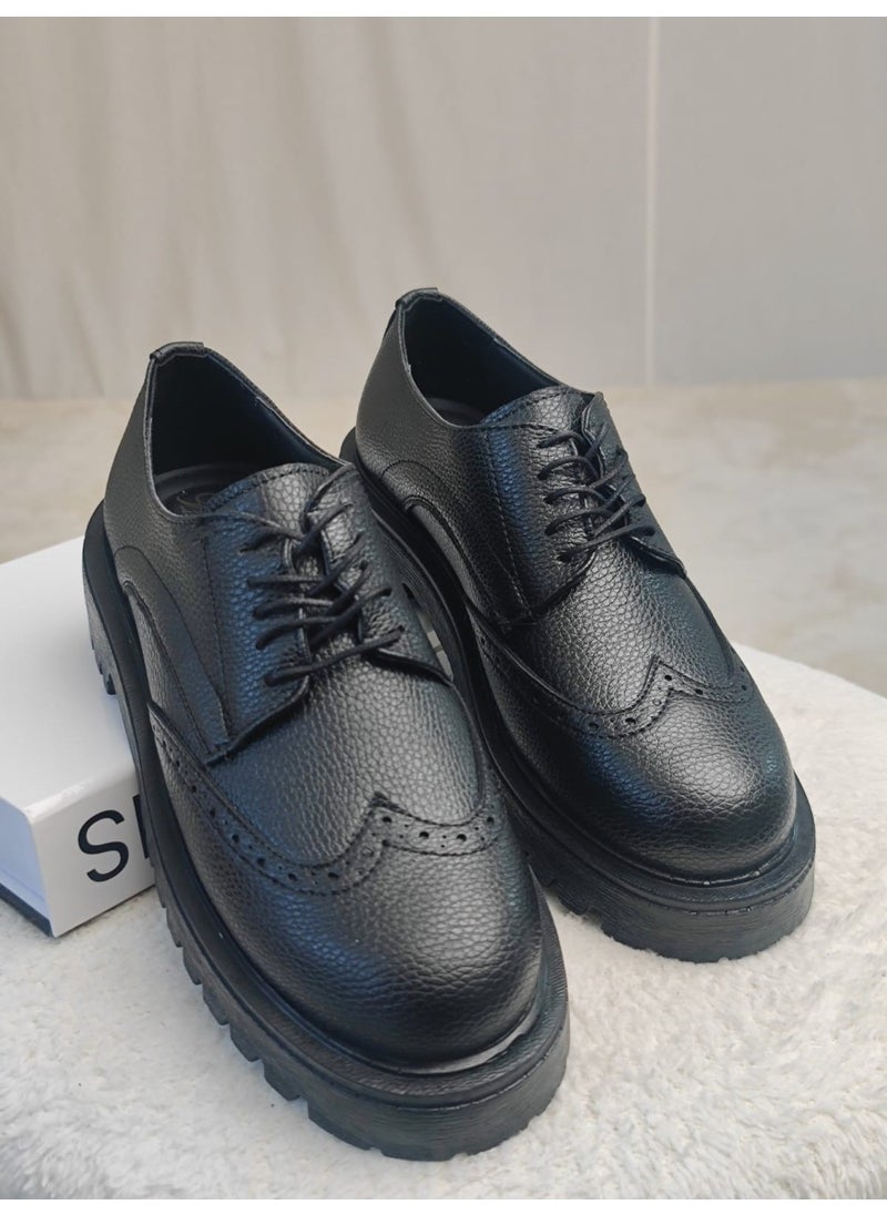 Flare Thick Sole Lace Up Casual Loafer Shoes For Women