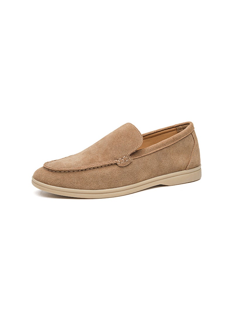 2023 New Mens Shoes Autumn Lazy Step-Pulled Bean Shoes Breathable Business Casual Leather Shoes 8253-R Non-Leather Rubber Sole Khaki Inner height increasing