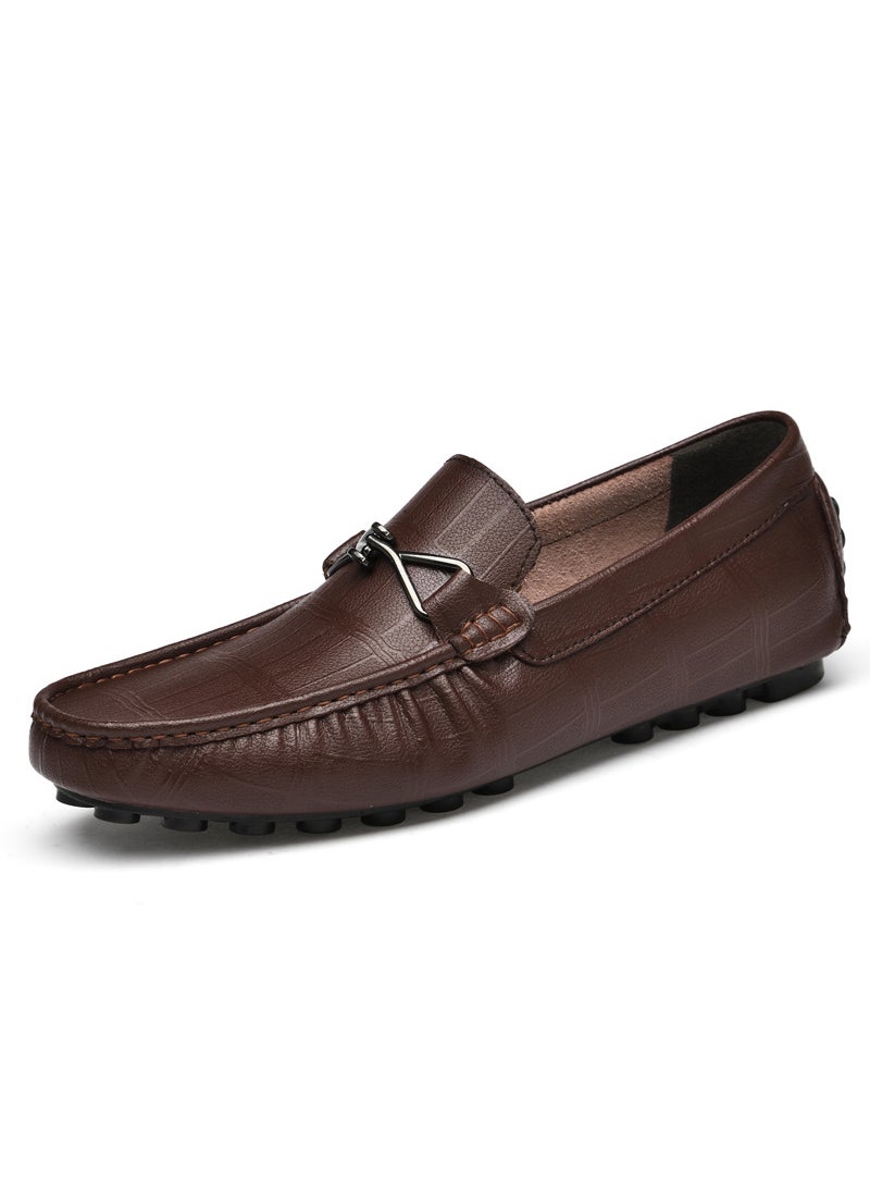 Summer New Style Casual Cow Leather Shoes Mens Fashionable Korean Version An Increase of 6CMCe Breathable Rubber Sole Shoes Brown [flat bottom]]