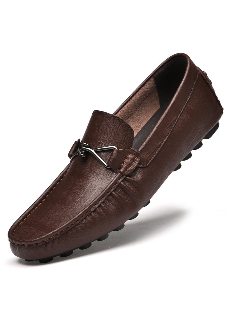 Summer New Style Casual Cow Leather Shoes Mens Fashionable Korean Version An Increase of 6CMCe Breathable Rubber Sole Shoes Brown [increased by 6CM]]