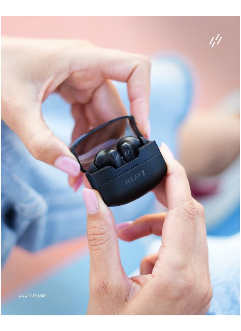 Heatz HB1 Wireless Earbuds, HiFi Stereo Sound, 18 Hours Playtime, Bluetooth 5.3, Touch Control, ENC, Lightweight Earbuds, Bluetooth Headset, All Day Wear, Black