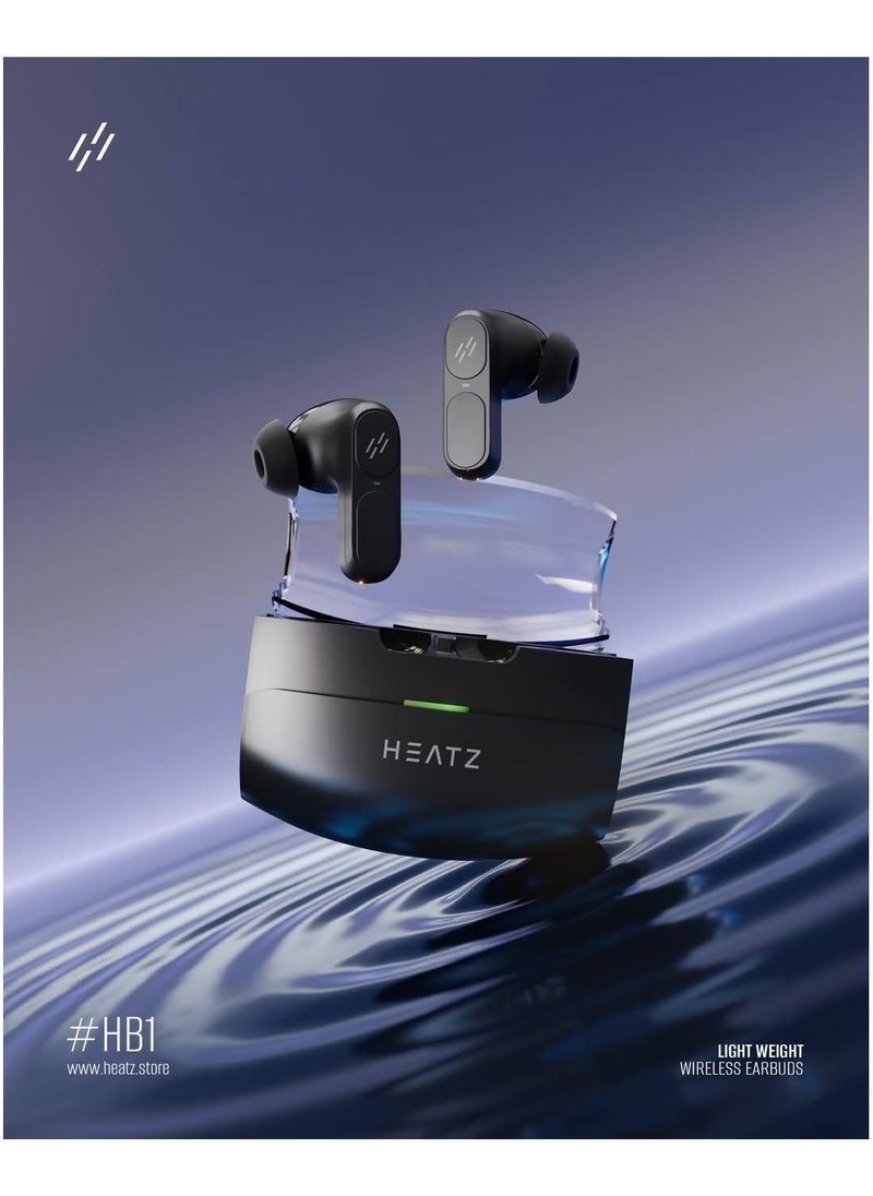 Heatz HB1 Wireless Earbuds, HiFi Stereo Sound, 18 Hours Playtime, Bluetooth 5.3, Touch Control, ENC, Lightweight Earbuds, Bluetooth Headset, All Day Wear, Black