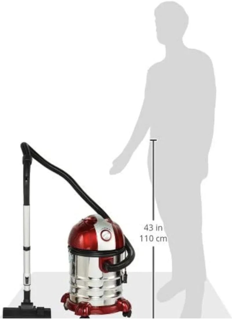 Wet and Dry Drum Vacuum Cleaner with Cyclone System 20L – Washable HEPA Filter – Includes Floor Nozzle, Upholstery Tool, Suction and Dusting Nozzles
